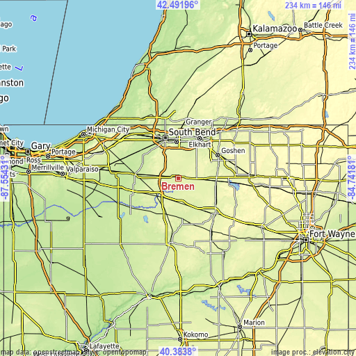 Topographic map of Bremen