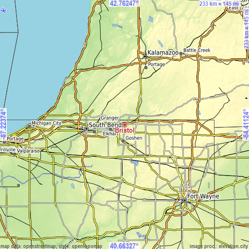 Topographic map of Bristol