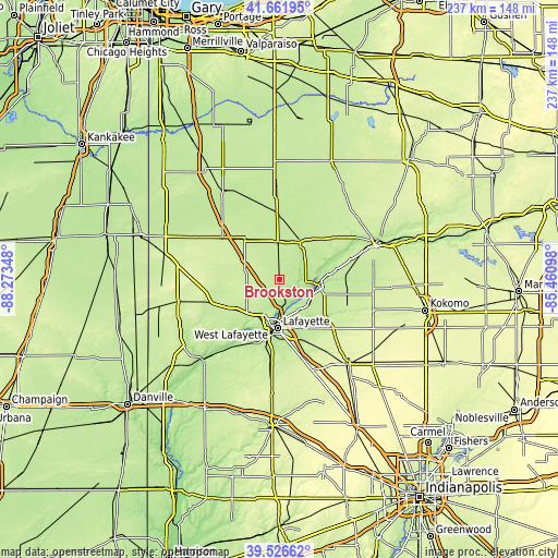 Topographic map of Brookston