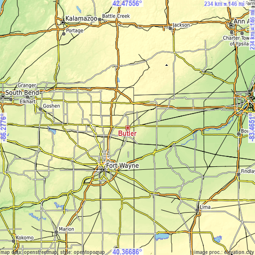 Topographic map of Butler