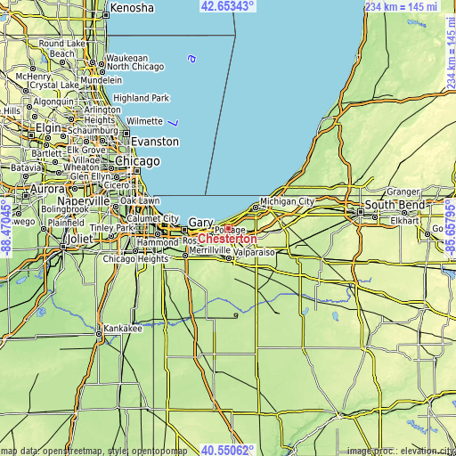 Topographic map of Chesterton