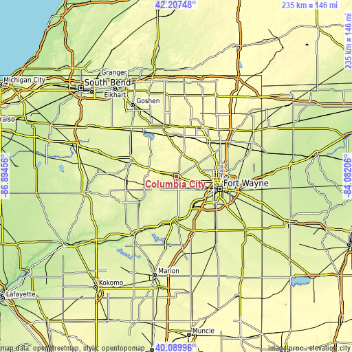 Topographic map of Columbia City