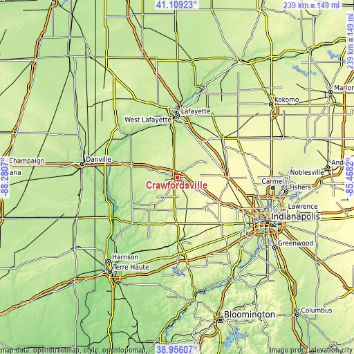 Topographic map of Crawfordsville