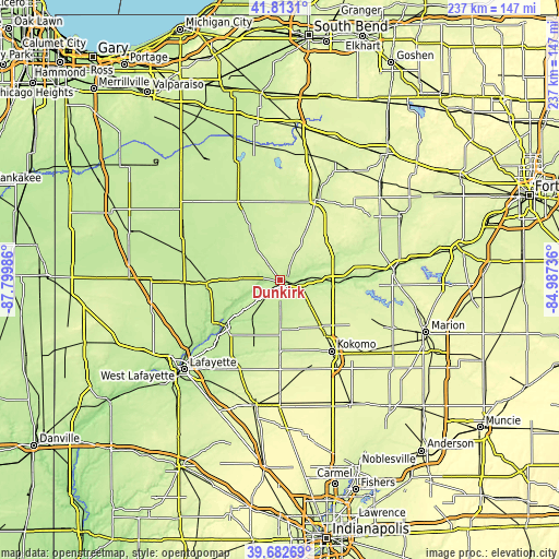 Topographic map of Dunkirk