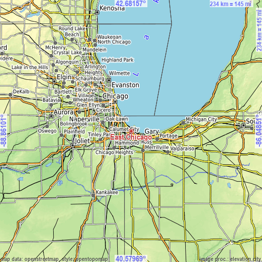 Topographic map of East Chicago