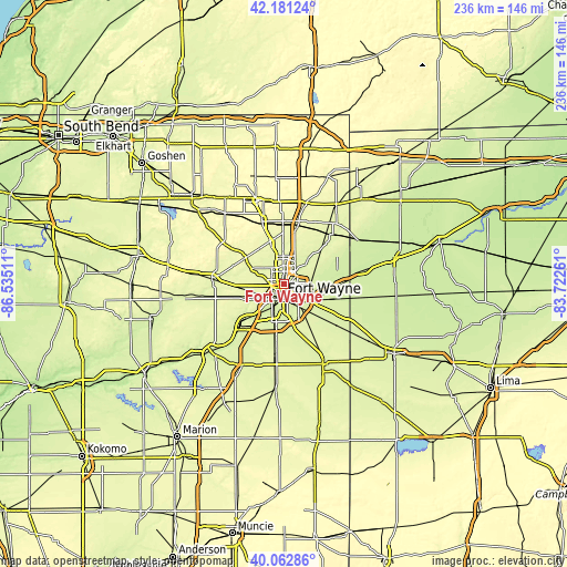 Topographic map of Fort Wayne