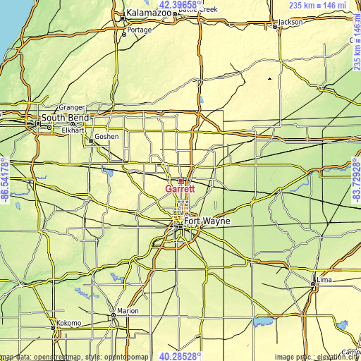 Topographic map of Garrett