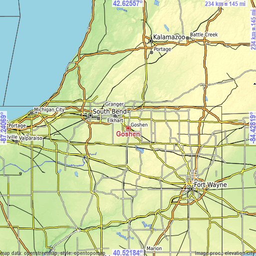 Topographic map of Goshen