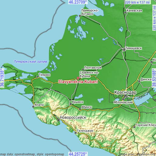 Topographic map of Slavyansk-na-Kubani