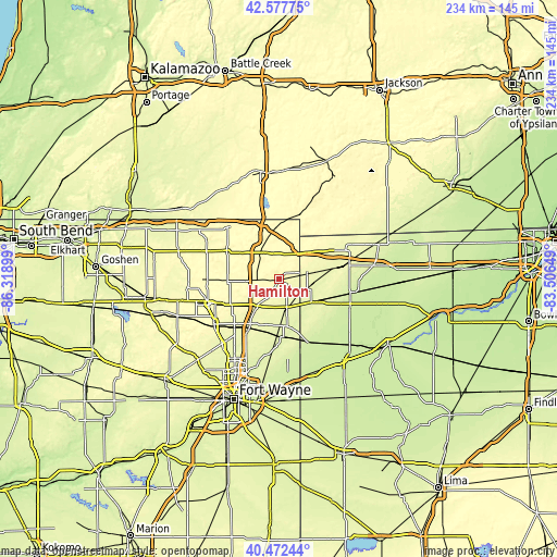 Topographic map of Hamilton