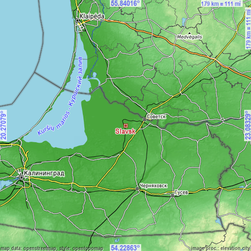 Topographic map of Slavsk