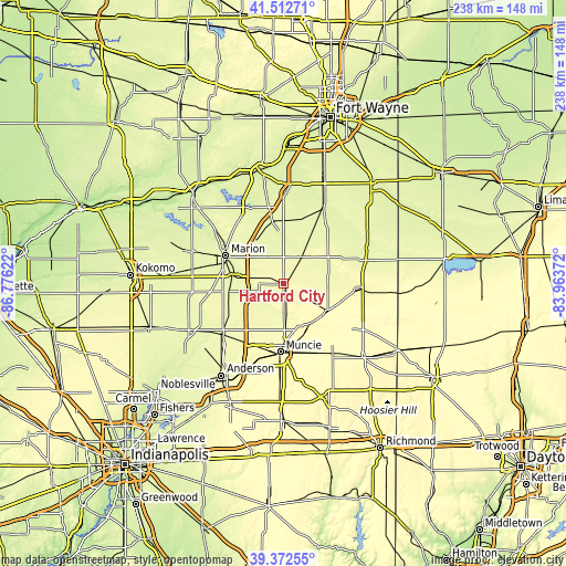 Topographic map of Hartford City