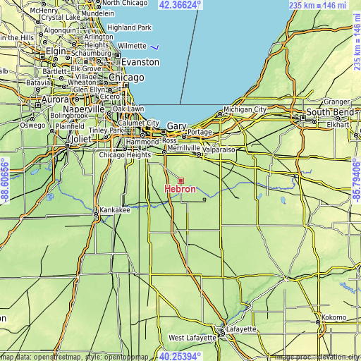 Topographic map of Hebron