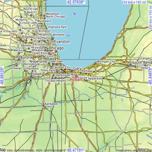 Topographic map of Hobart