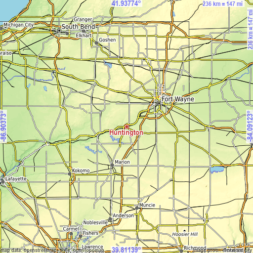 Topographic map of Huntington