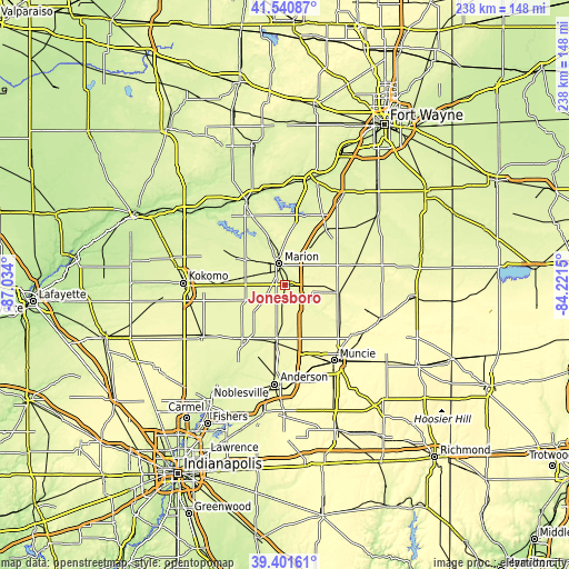 Topographic map of Jonesboro