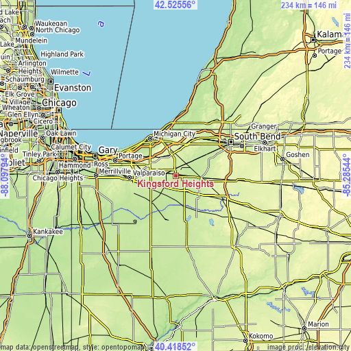 Topographic map of Kingsford Heights