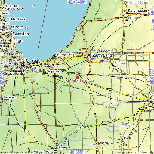 Topographic map of Koontz Lake