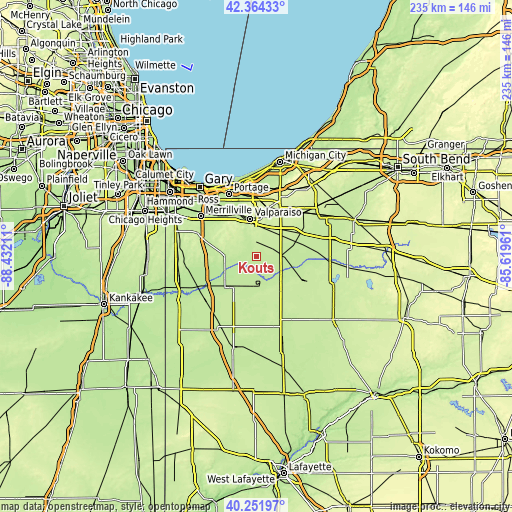 Topographic map of Kouts