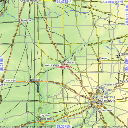 Topographic map of Lafayette
