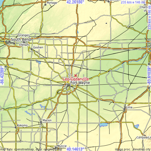 Topographic map of Leo-Cedarville