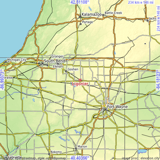 Topographic map of Ligonier