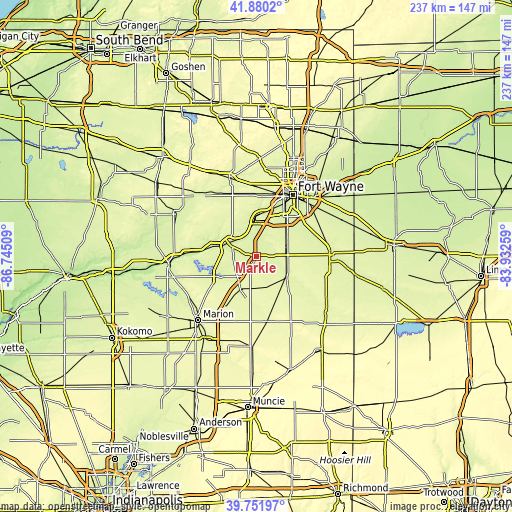 Topographic map of Markle