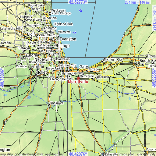 Topographic map of Merrillville