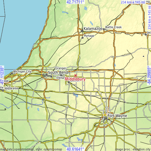 Topographic map of Middlebury