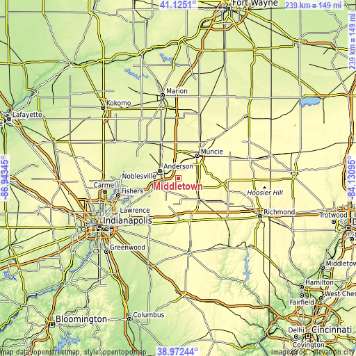 Topographic map of Middletown