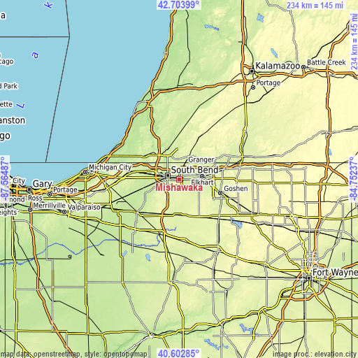 Topographic map of Mishawaka