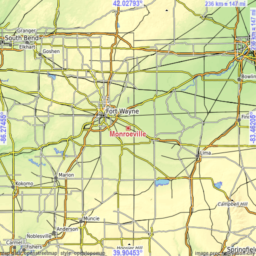 Topographic map of Monroeville