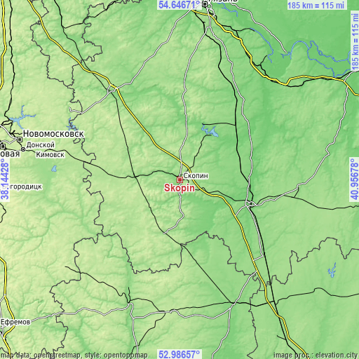 Topographic map of Skopin