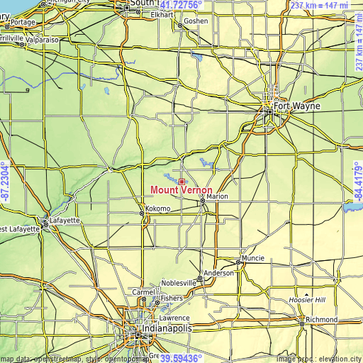 Topographic map of Mount Vernon