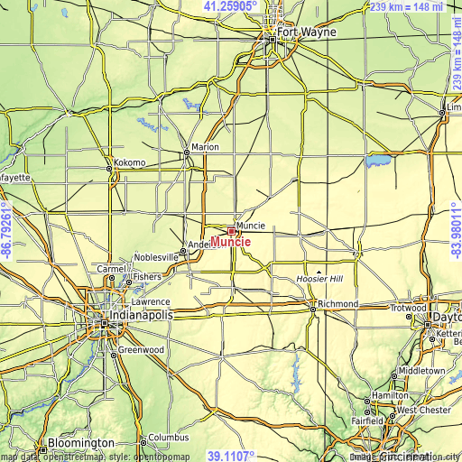 Topographic map of Muncie