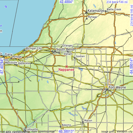 Topographic map of Nappanee