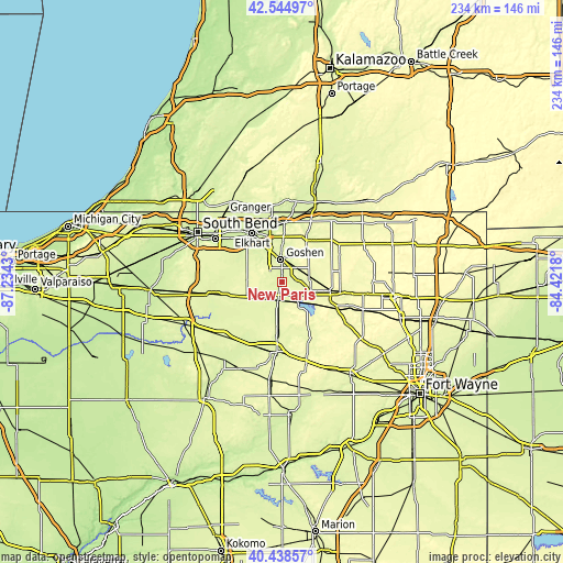 Topographic map of New Paris