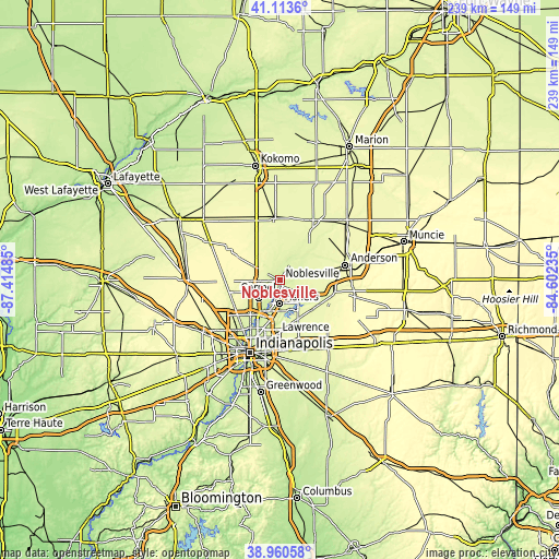 Topographic map of Noblesville