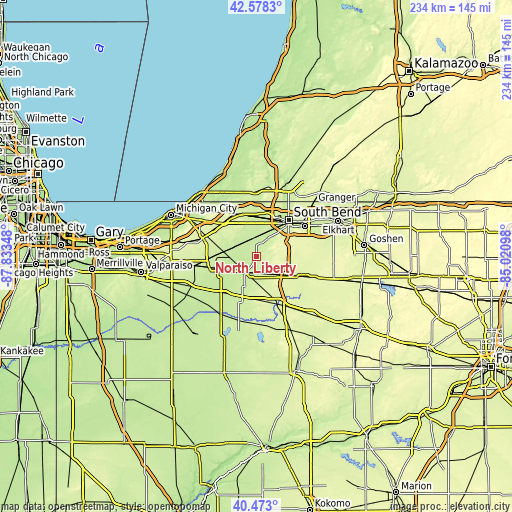 Topographic map of North Liberty