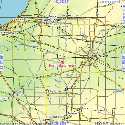 Topographic map of North Manchester