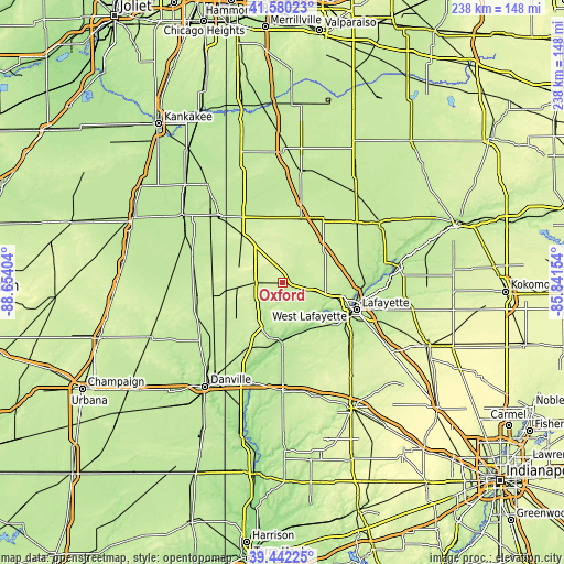 Topographic map of Oxford