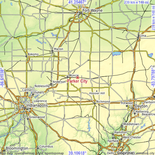 Topographic map of Parker City