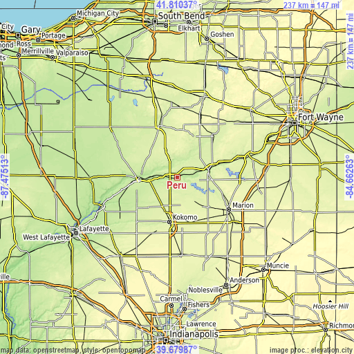 Topographic map of Peru