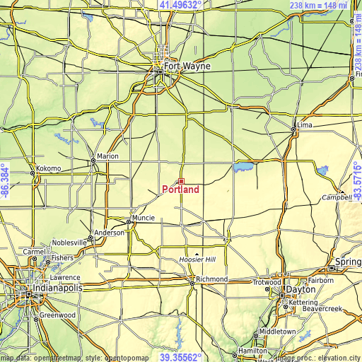 Topographic map of Portland