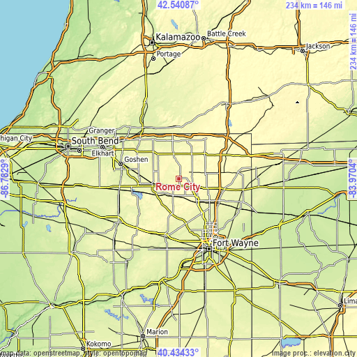 Topographic map of Rome City