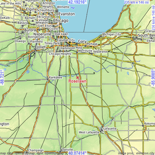 Topographic map of Roselawn