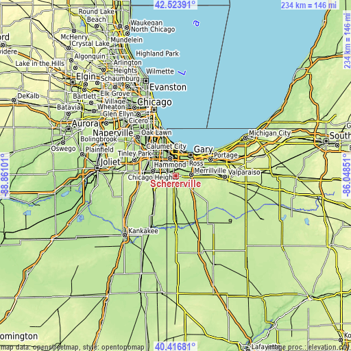 Topographic map of Schererville