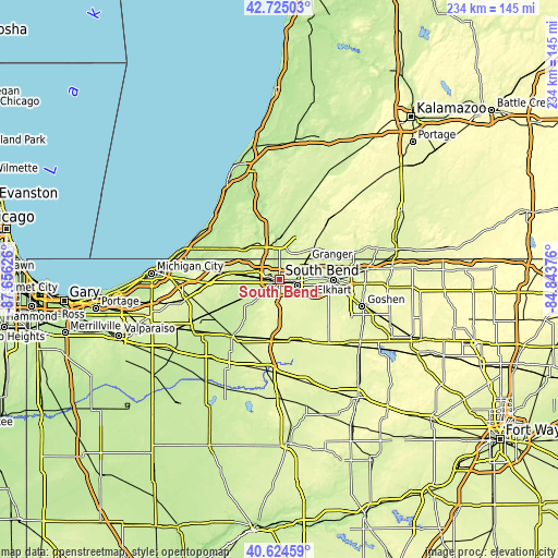 Topographic map of South Bend