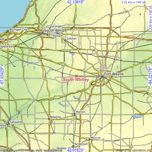 Topographic map of South Whitley