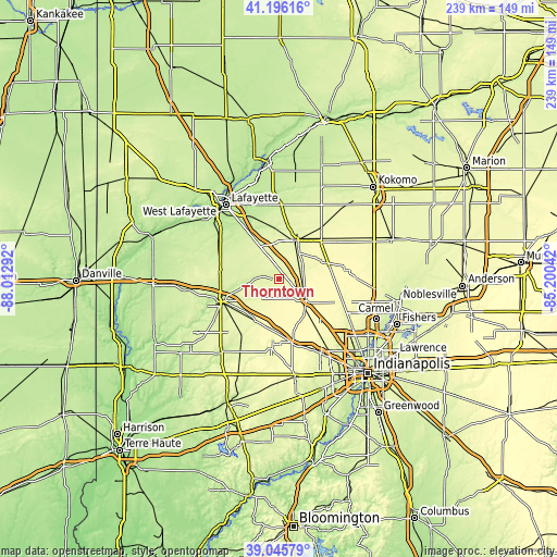 Topographic map of Thorntown